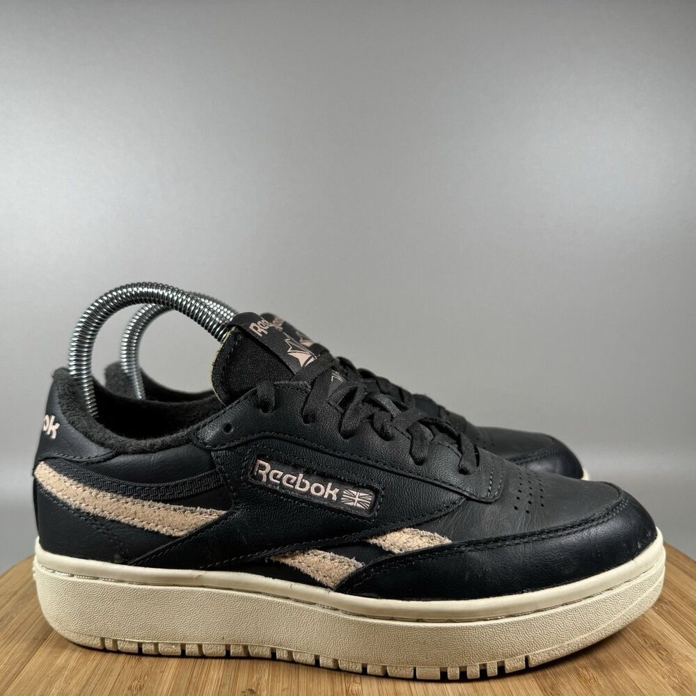 Reebok Club C Double Sneakers Womens 7 Black Leather Platform